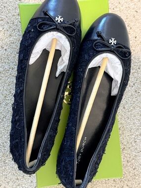 Tory Burch Midnight Navy/Perfect Black BoucleTweed Ballet Flats